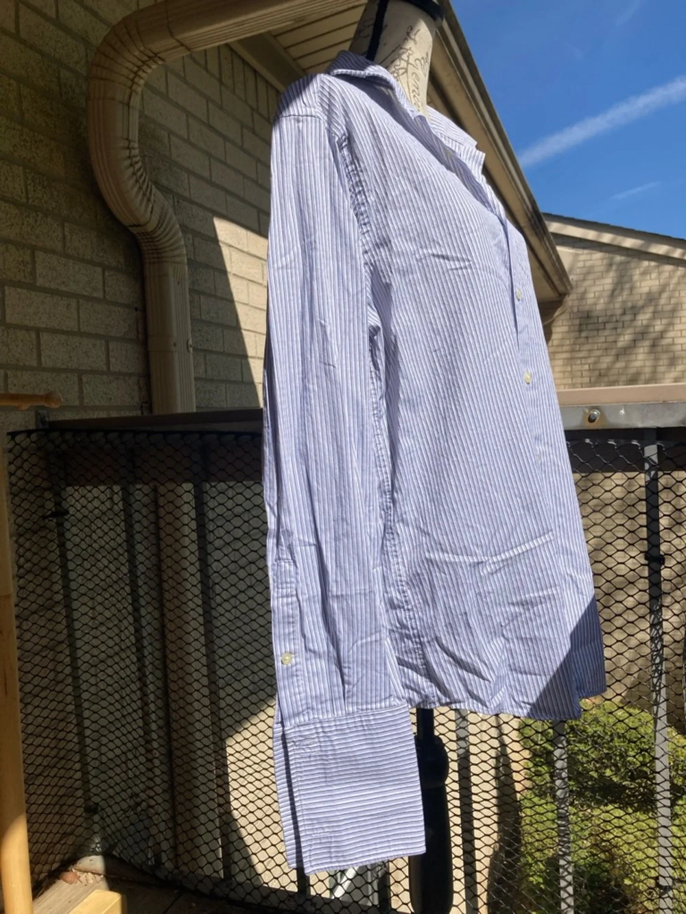 Michael Kors Men's 100% Cotton Blue White Grey Striped Button Down Shirt Large - Picture 10 of 17